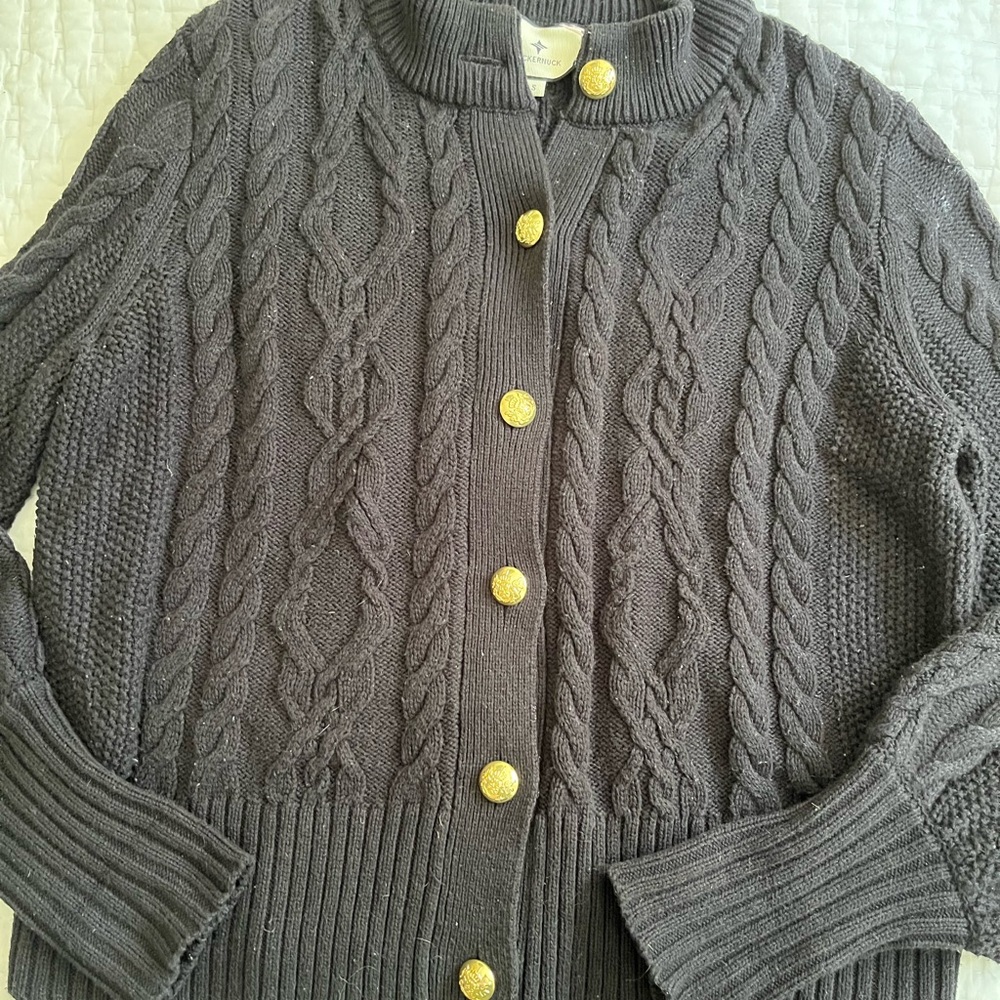 Tuckernuck Black Cable Knit Cardigan with Gold Buttons